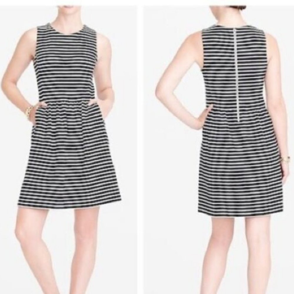 J. Crew Factory Sleeveless Daybreak Ponte Knit Striped Dress B/W - M